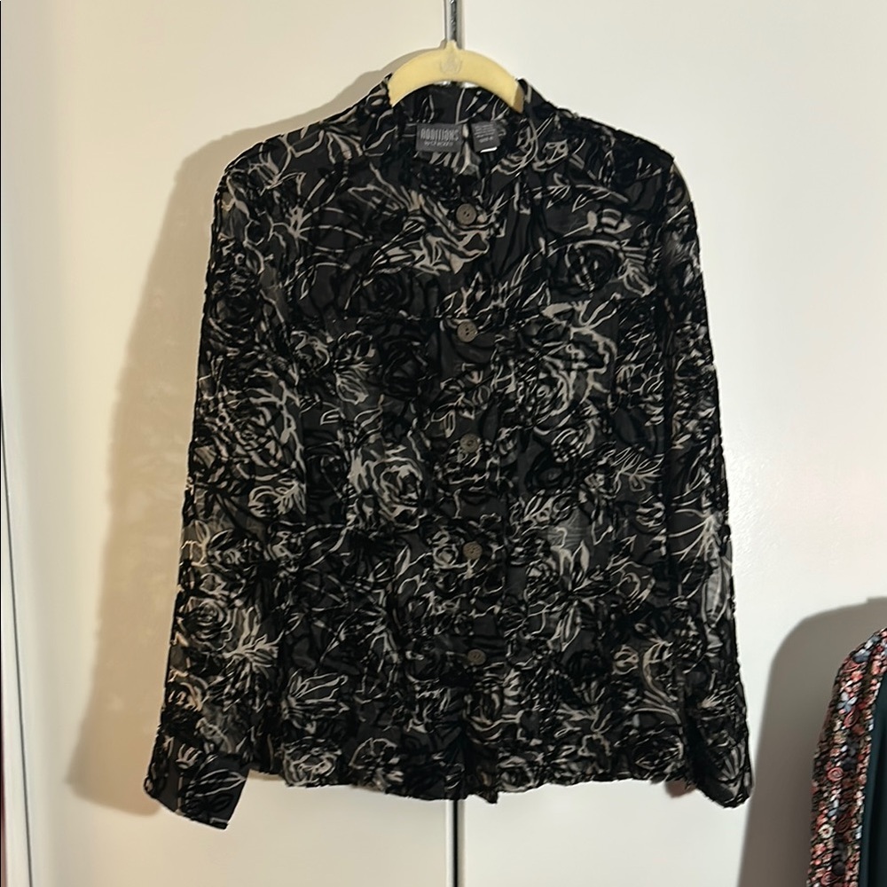 Chico's Black and Gray Floral Blouse